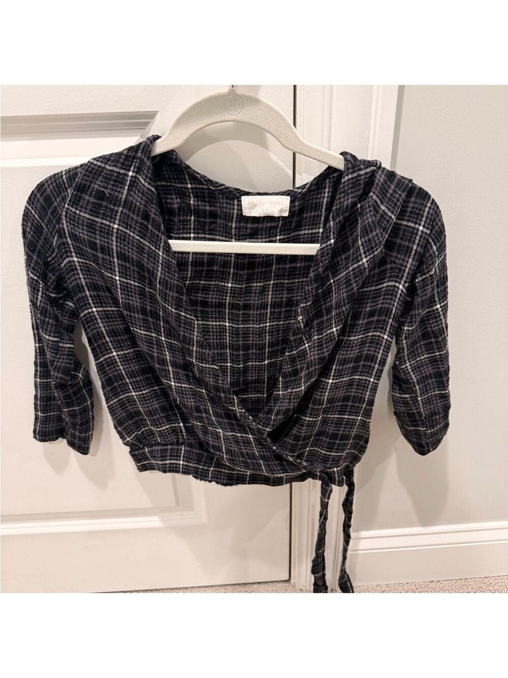 Bella Dahl Black Checkered Wrap Blouse
